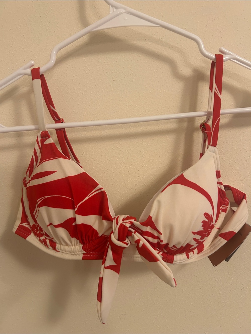 Shade & Shore White Bikini Top with Red Floral Print